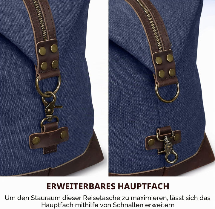 S-ZONE Reisetasche 52-55L Vintage Canvas Crazy Horse Leder Trim Unisex Handgepäck Weekender Tasche S