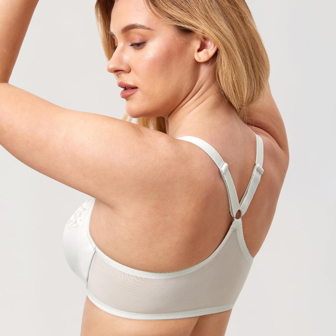 DELIMIRA Damen Vorderverschluss BH mit Bügel Vollständige Abdeckung Grosse Grössen 75B Milchig Weiss