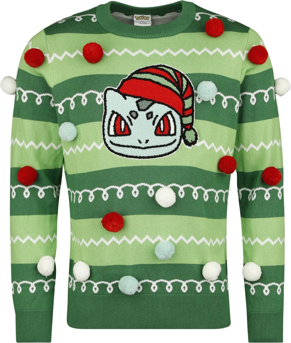 Pokémon Bulbasaur Unisex Strickpullover, Mehrfarbig, Regular/Normale Passform XL Multicolor, XL Mult