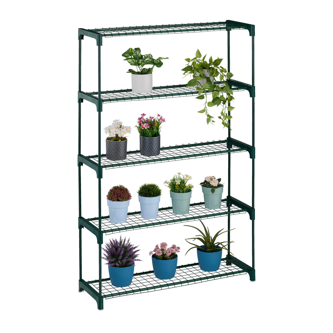 Relaxdays Pflanzenregal, 5 Ablagen, Pflanzenständer Blumen & Kräuter, Metall Blumenständer, HxBxT: 1