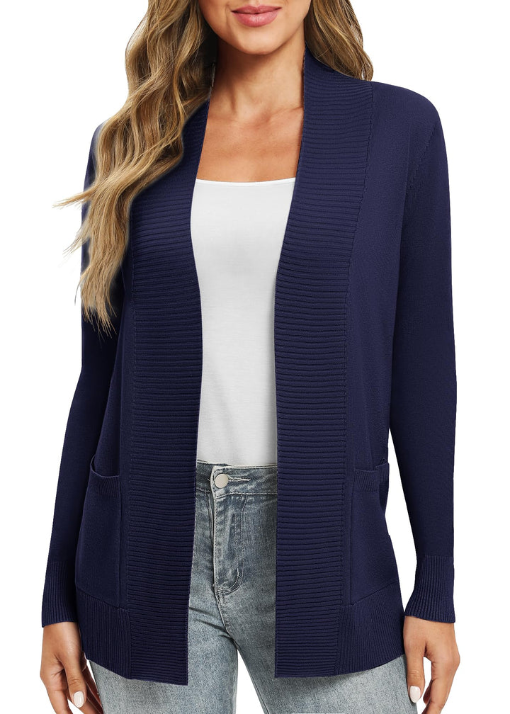 EXCHIC Damen Lange Ärmel Gestrickt Strickjacke Leicht Gemütlich Offene Vorderseite Lange Freizeitjac