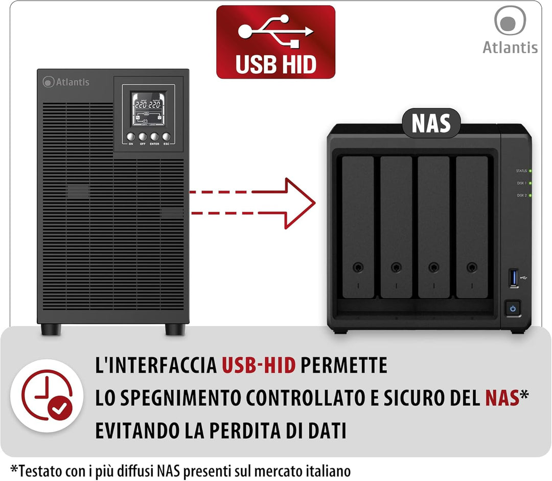 Atlantis A03-OP3002P PRO UPS OnLine USV-Server Doppelwandlung Reine Sinuswelle 3000 VA 2700 W, Tower