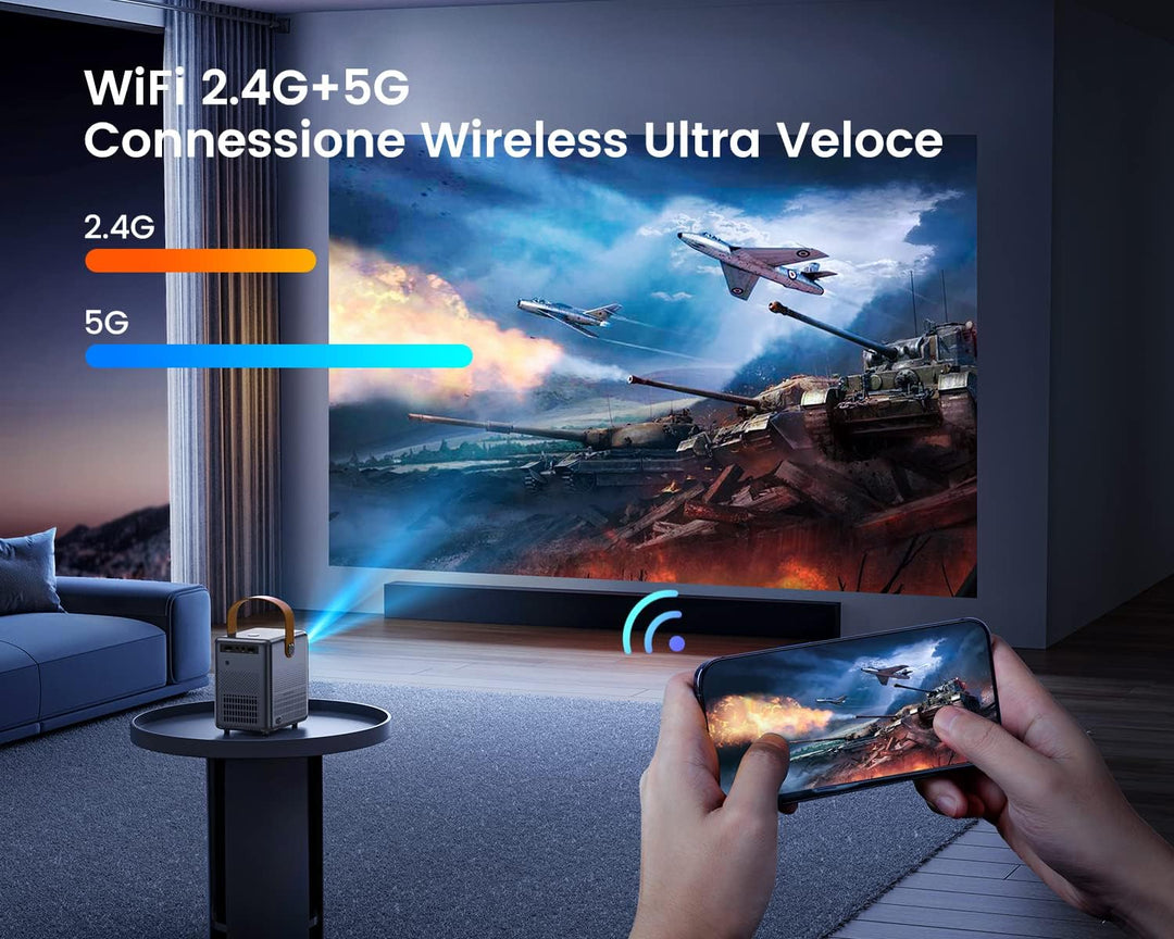 【Kurzer Schiess】 Mini-Beamer WiFi Bluetooth 18000 Lumen tragbarer Projektor, WiMiUS Mini-Projektor,