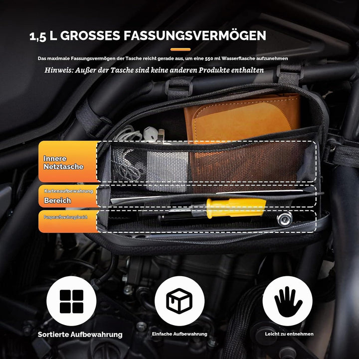 ROCKBROS Motorradtasche Rahmentasche Motorrad Wasserdichte Motorrad Werkzeugtasche ca.1,5L Schwarz,
