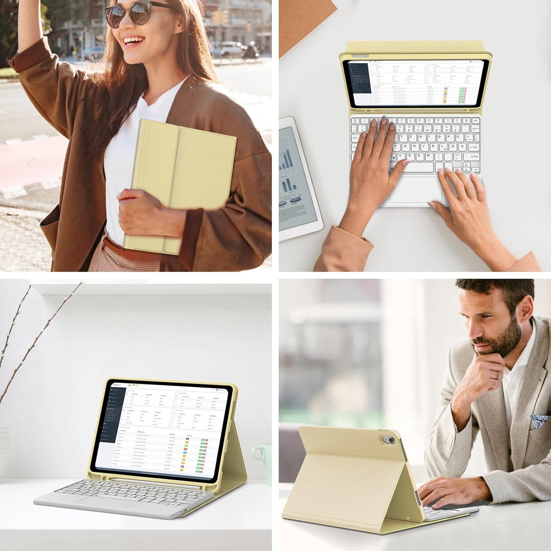 SENGBIRCH Tastaturhülle für iPad 10. Gen 10.9'' - QWERTZ Deutsche Touchpad Tastatur, Kabellose Abneh