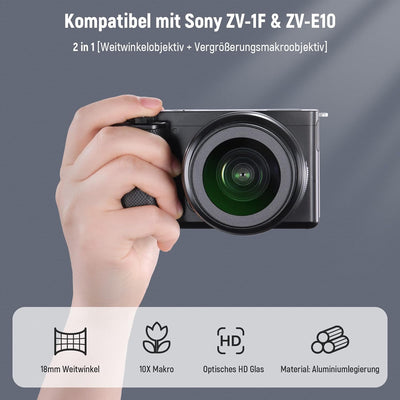 NEEWER 40.5mm HD Weitwinkelobjektiv kompatibel mit Sony ZV-1F ZV-E10 A5000 A6000 2 in 1 18mm Weitwin