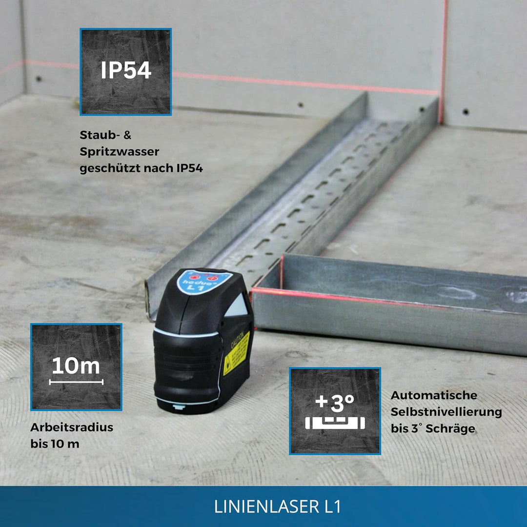 hedue® Linienlaser L1 - Roter Kreuzlinienlaser mit magnetischer Halterung (Multifunktions-Adapter),