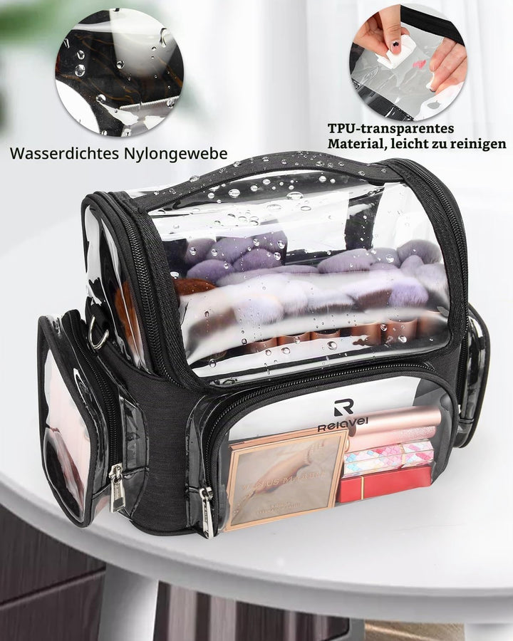 Relavel Make-up Pinsel Tasche, Transparente Kosmetiktasche Portable Grosse Makeup Pinselhalter Profe