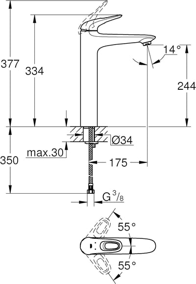 GROHE Eurostyle Einhand-Waschtischbatterie, XL-Size, moon white, 23570LS3 XL offener Metall-Hebelgri