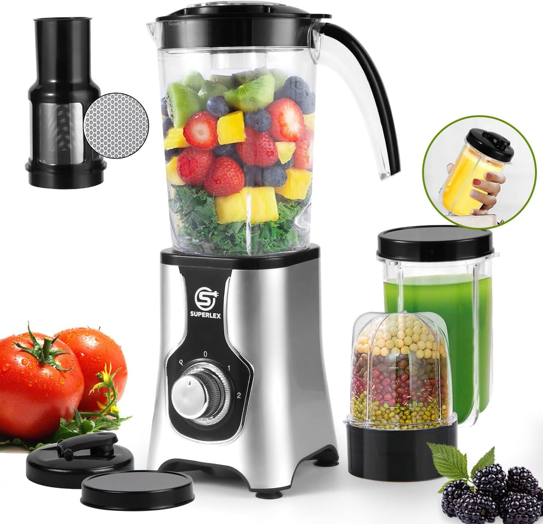 SUPERLEX Elektrischer Smoothie-Maker und Standmixer Set, Multifunktions-Standmixer zum Entsaften, Ma