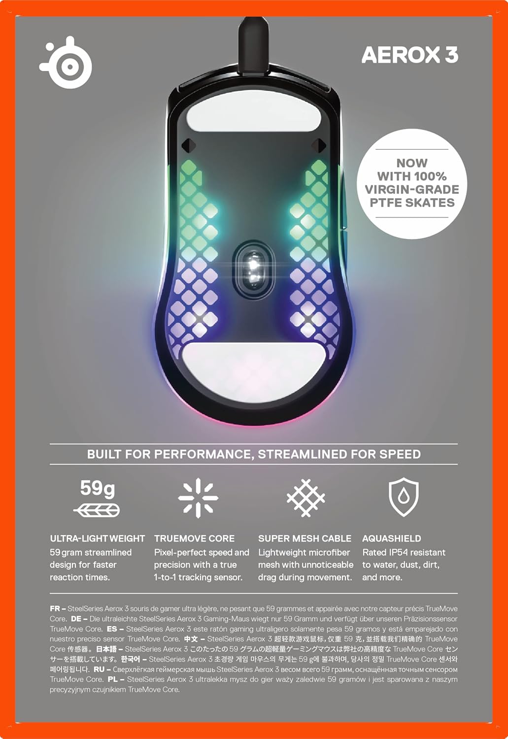SteelSeries Aerox 3 - Superleichte Gaming-Maus - Optischer TrueMove Core Sensor mit 8.500 CPI - Ultr