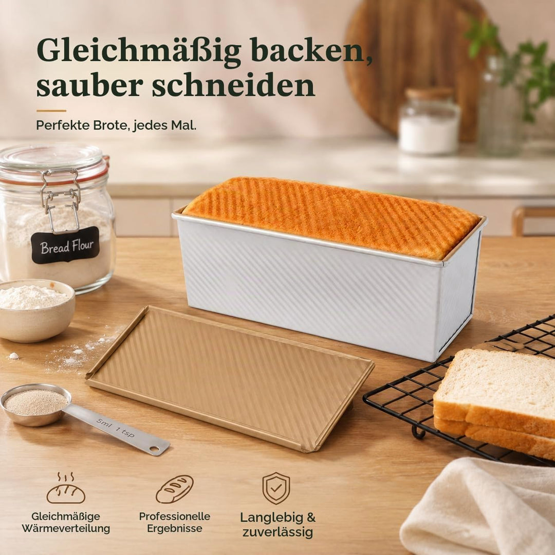 MUXHEL 1000g Brotbackformen mit Deckel, Aluminium Toastbrot Backform, Antihaft Brotbackform Kastenfo