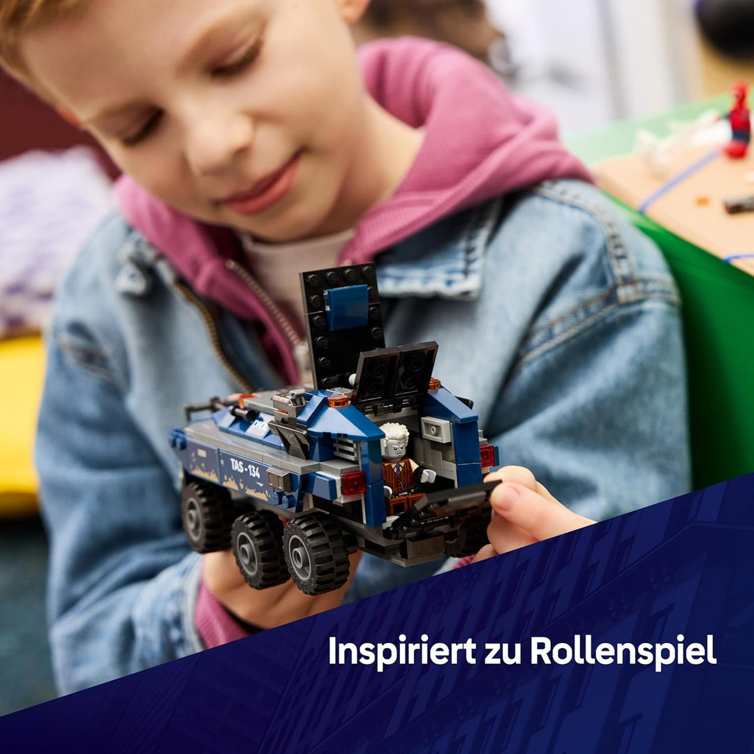 LEGO | Marvel Spider-Man Jagt den Gefängnistransporter - Superhelden Spielzeug mit gepanzertem Fahrz