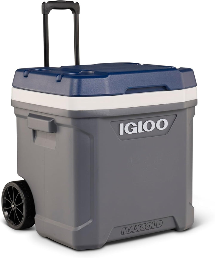 IGLOO Maxcold 62 Roller Kühlbox, 58 Liter, Grau - Grosse, Robuste Kühlbox für Camping, Arbeit, Freiz