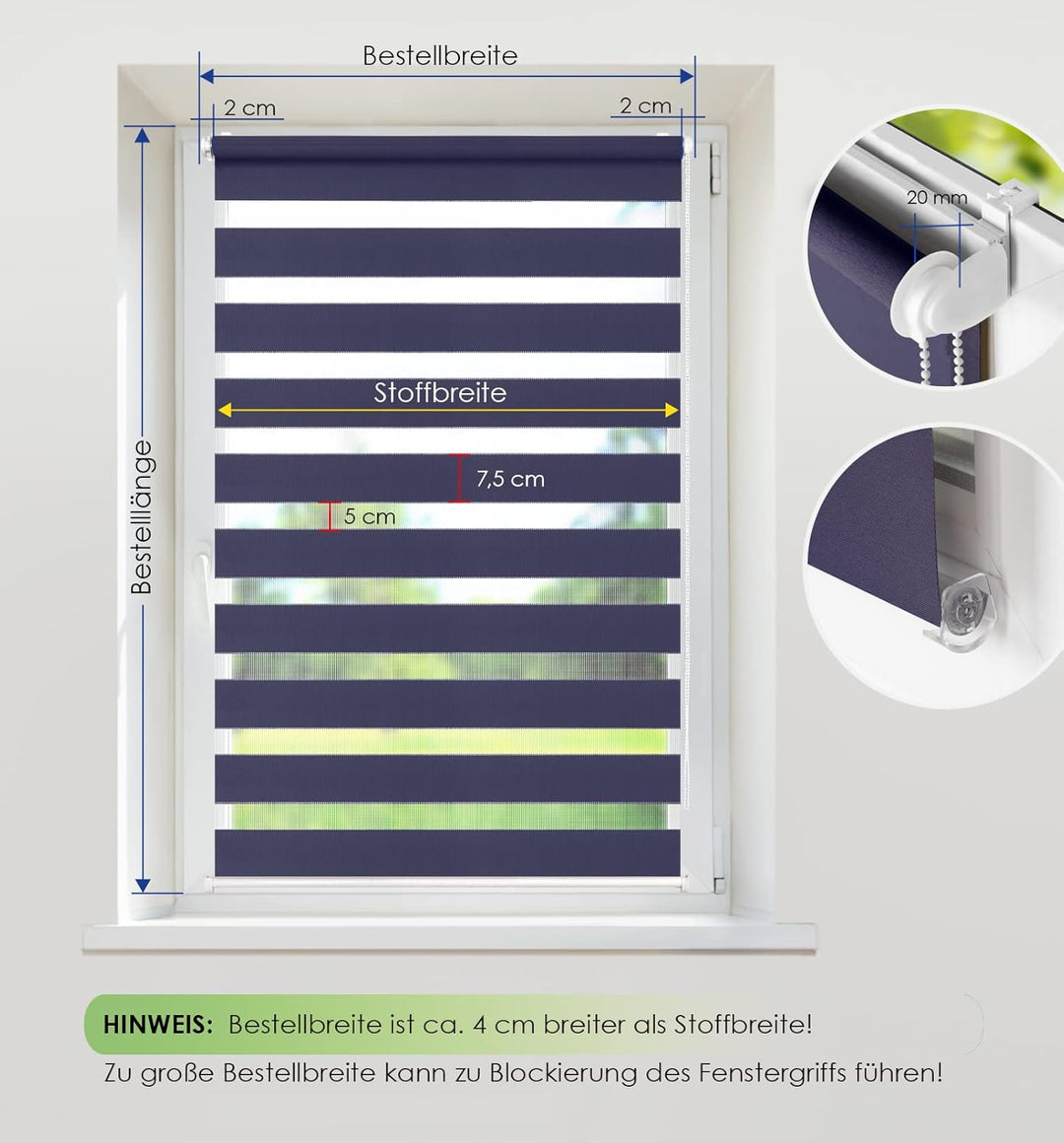 Doppelrollo Fensterrollo COR Duo-Rollo Klemmfixierung Zebrarollo Seitenzugrollo ohne Bohren, lichtdu