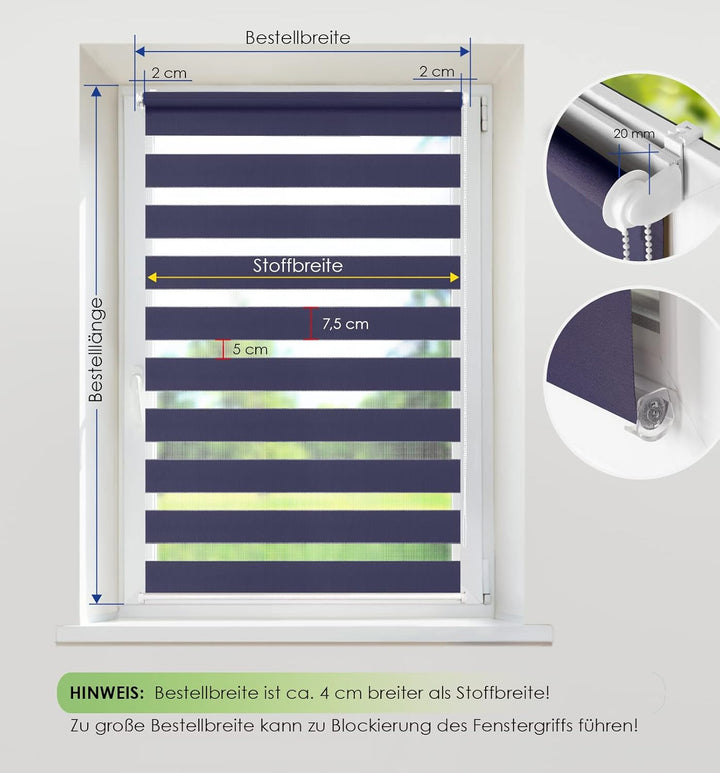 Doppelrollo Fensterrollo COR Duo-Rollo Klemmfixierung Zebrarollo Seitenzugrollo ohne Bohren, lichtdu