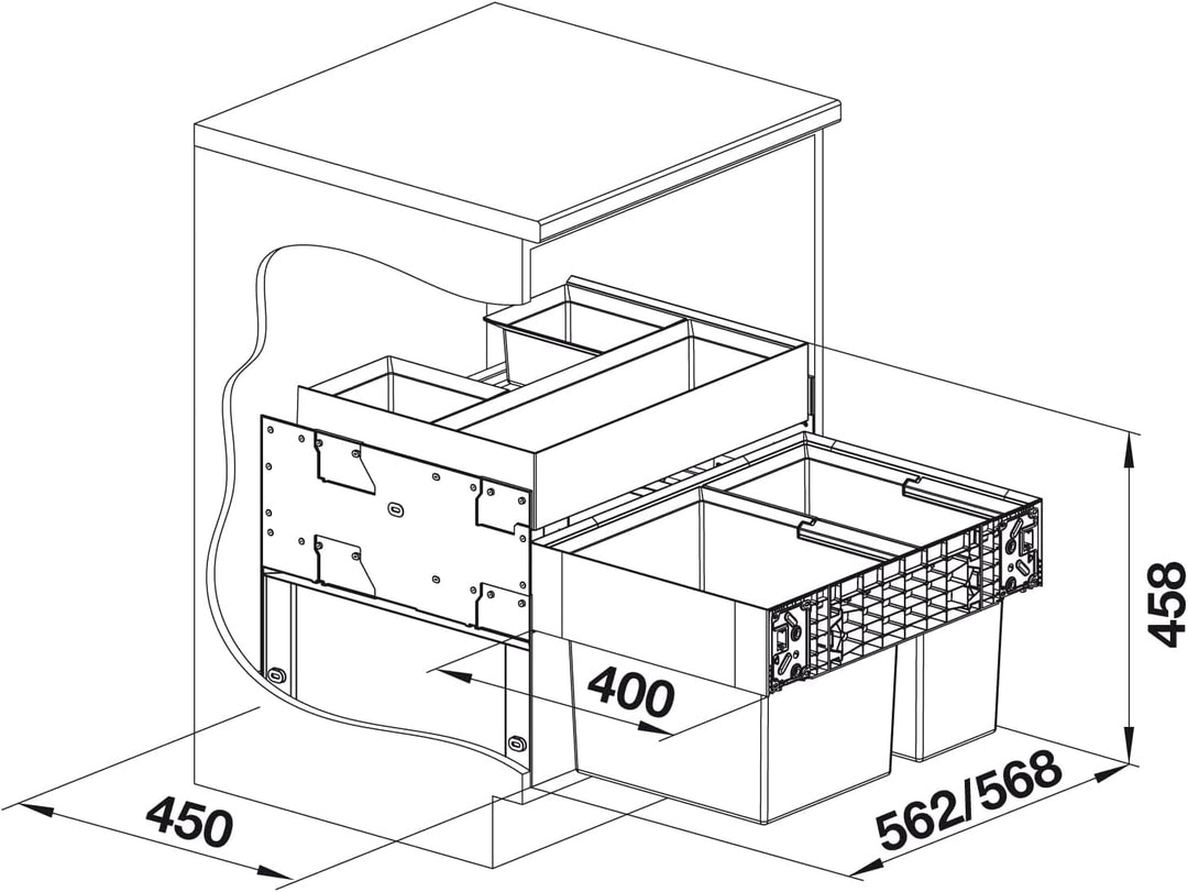 BLANCO 526208 SELECT II 60/2 Orga 60 cm Unterschrank - Mit Organisationsschublade 2 Eimer Version