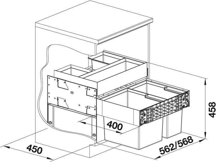 BLANCO 526208 SELECT II 60/2 Orga 60 cm Unterschrank - Mit Organisationsschublade 2 Eimer Version