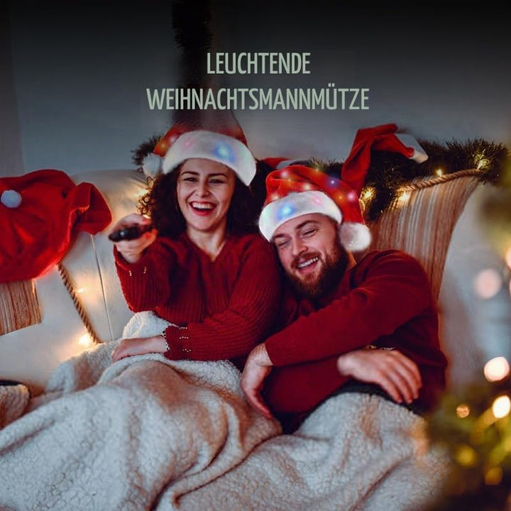 Hifot LED Weihnachtsmütze Erwachsene Nikolausmütze Plüsche Weihnachtsmann Mütze mit Licht Rote Santa