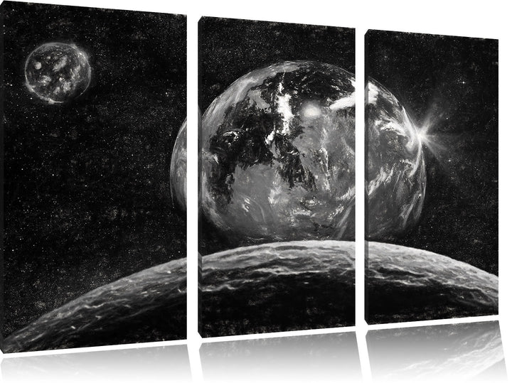 Pixxprint Rote Planeten in der Galaxie Kunst / 3-Teilig/Gesamtmass 120cm Leinwandbild bespannt auf H