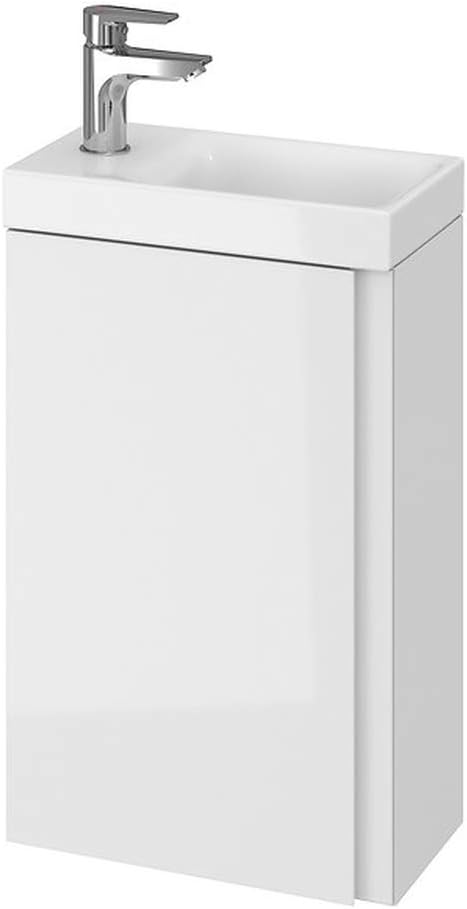 VBChome Badmöbel 40 cm Slim Weiss Waschplatz Hochglanz Oberfläche Kleines Gästebad Bestehend aus Was