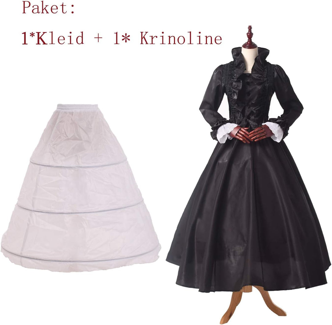 GRACEART Damen Gothic Viktorianisches Kleid Renaissance Maxi Kostüm (XXL, Schwarz) XXL Schwarz, XXL