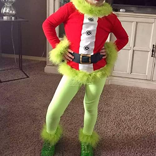 Aunaeyw Green Monster Christmas Santa Claus Costume Set Deluxe Furry Fancy Dress Outfit Halloween Xm