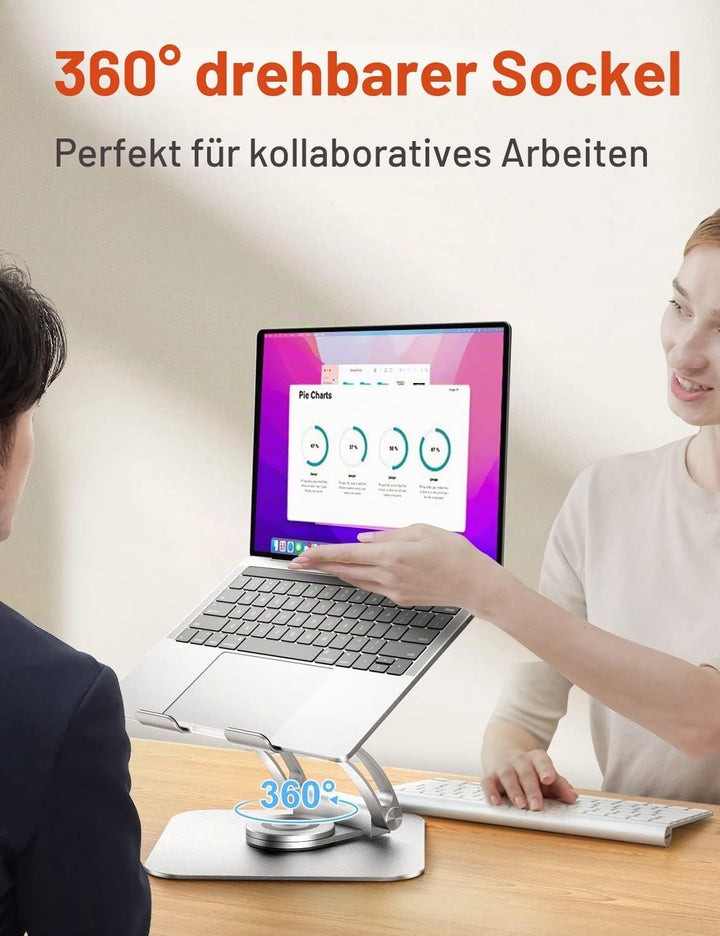 Laptop Ständer mit 360° Drehbarer Basis, Ergonomisch Laptopständer Höhenverstellbar, Laptop Erhoehun