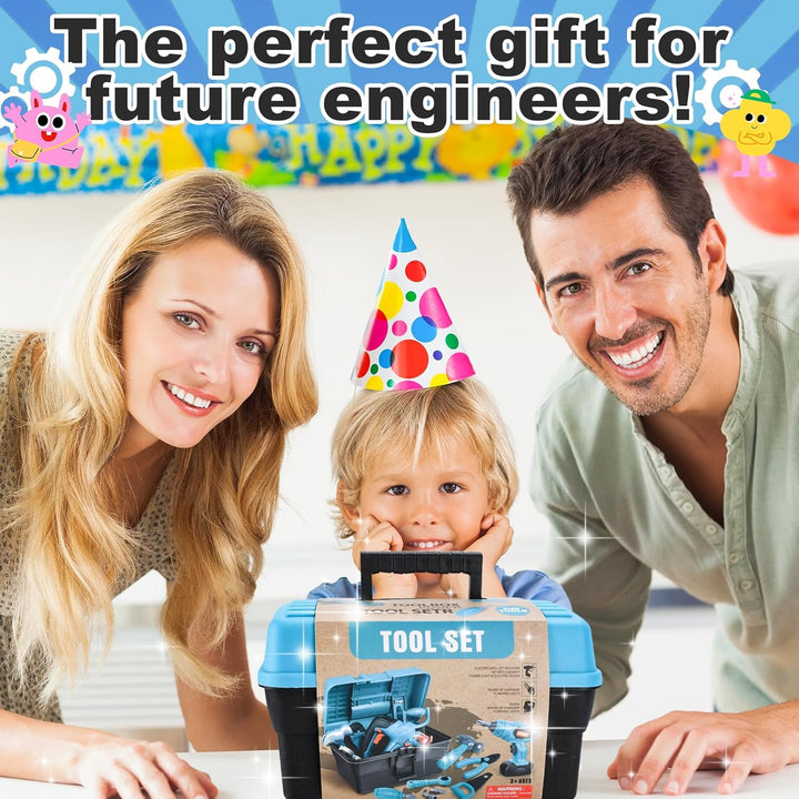 TAVADA Werkzeugkoffer Kinder Spielzeug ab 3 Jahre,Werkzeug Kinder mit Elektrische Bohrmaschine,Kreis