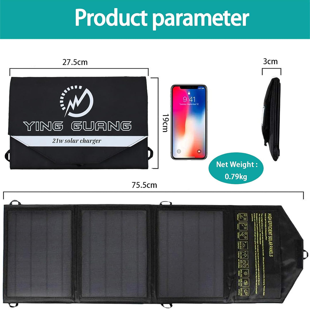 21W Faltbares Solar Ladegerät Tragbar Solarpanel wasserdicht, mit Zwei USB-Anschlüssen, für Camping,