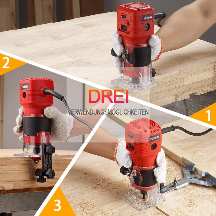 TEENO Holzfräse Oberfräse 650 W 15000–32000 U/min mit Tragetasche,6 Variable Geschwindigkeiten,Elekt
