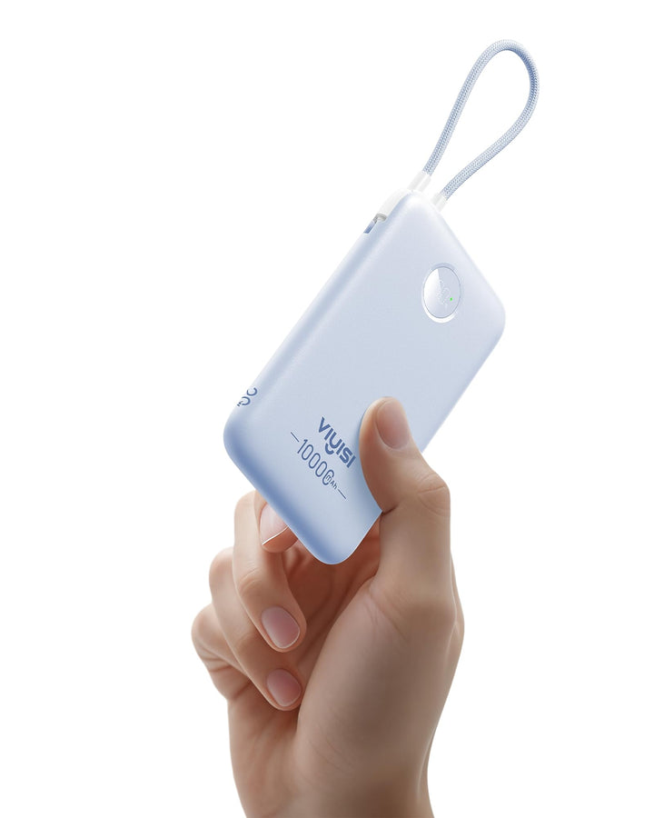 VIYISI Powerbank 10000mAh, Ultrakompaktes Akkupack mit integriertem USB-C Kabel &amp; LED-Anzeige, Exter