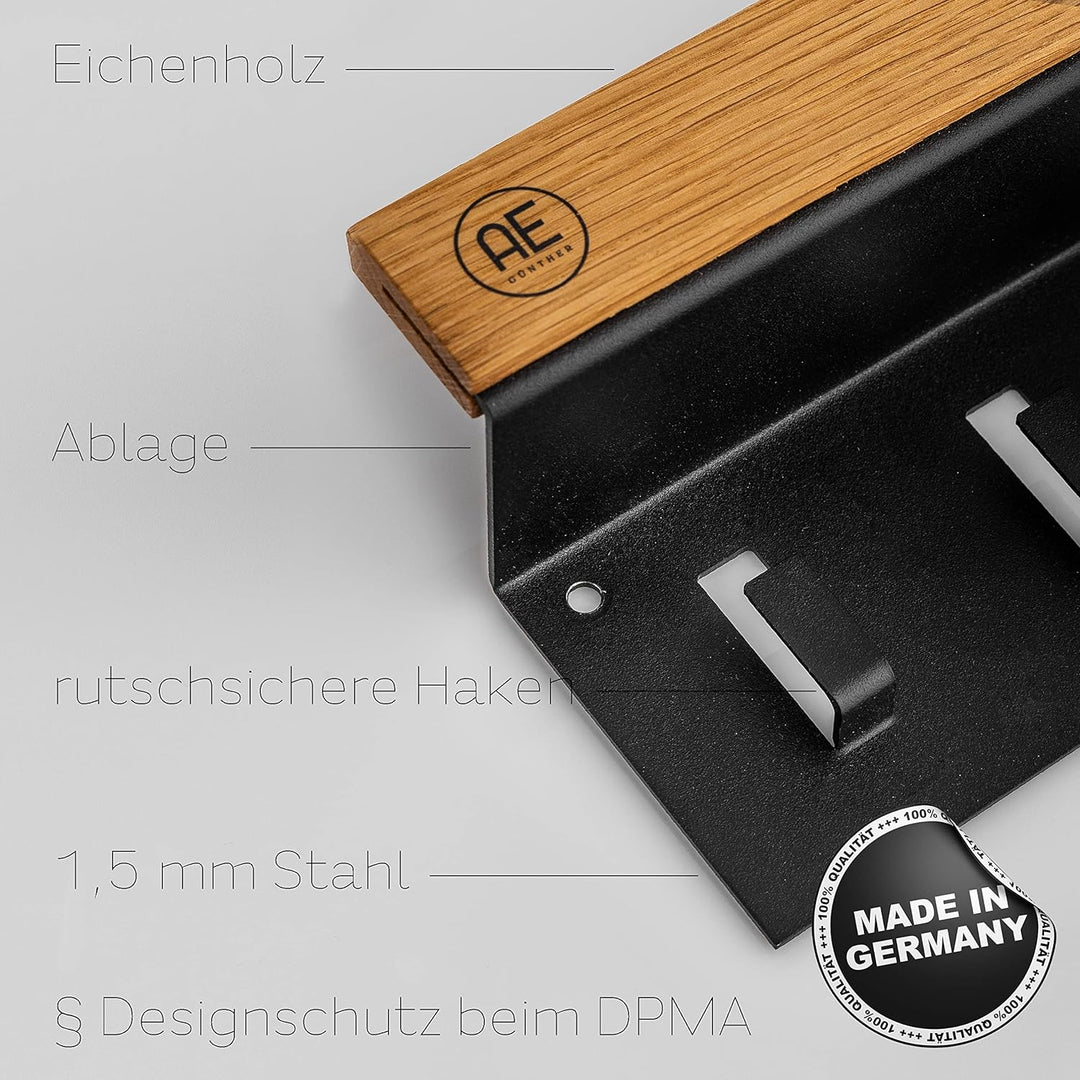 AE GÜNTHER® Schlüsselbrett Holz - Schlüsselhalter Schwarz Stahl - Schlüsselboard Eiche - Schlüssel o
