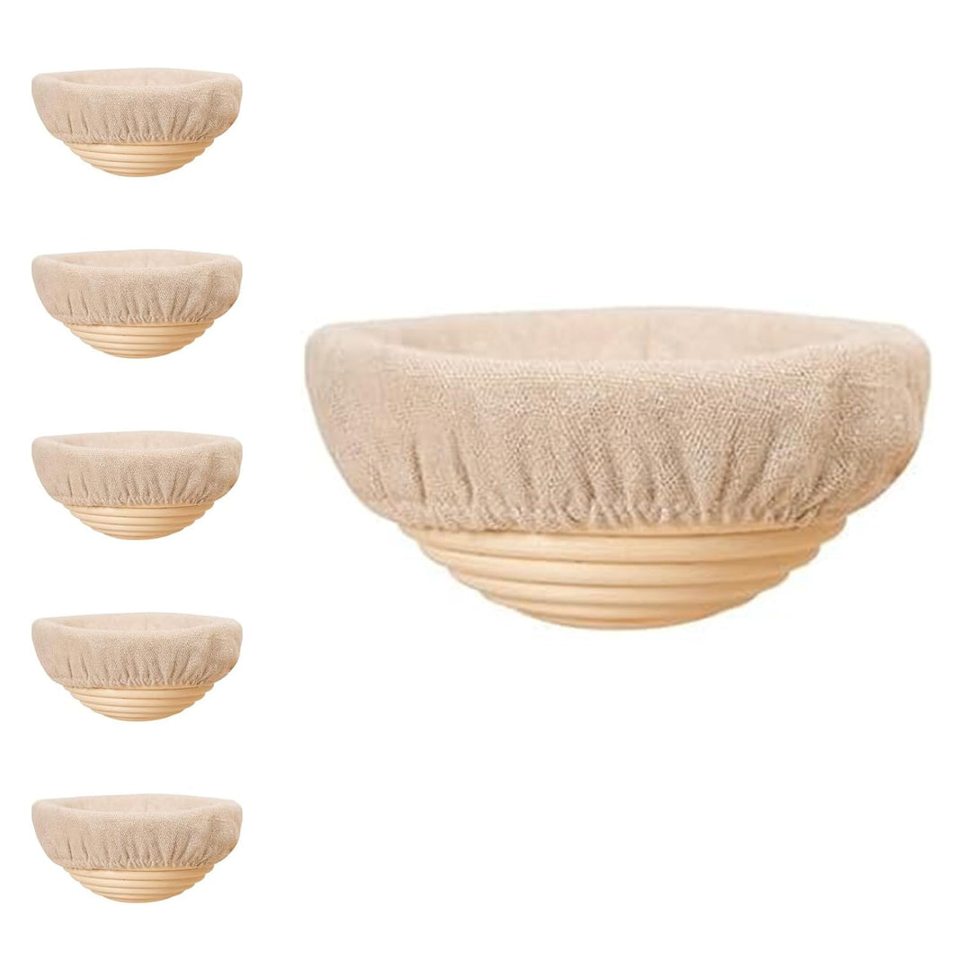 Gärkörbchen, Gärkorb, Rund Zum Brotbacken 6er Set, Gärkorb Brot mit Waschbarem Leineneinsatz, natürl