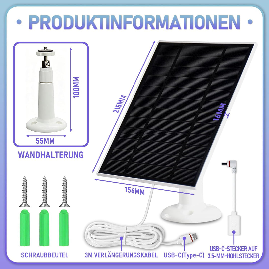 6W Solarpanel für Sicherheits kameras, 5V Solarladegerät kompatibel mit Ring Stick Up Cam/Spotlight