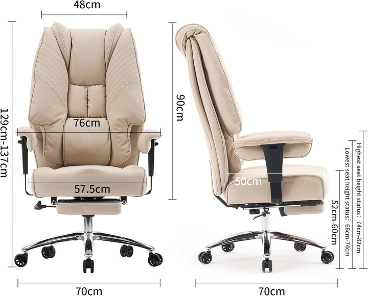 Bürostuhl Ergonomisch, Chefsessel mit Hoher Rückenlehne, Verstellbaren Armlehnen und Breitem Sitz, P