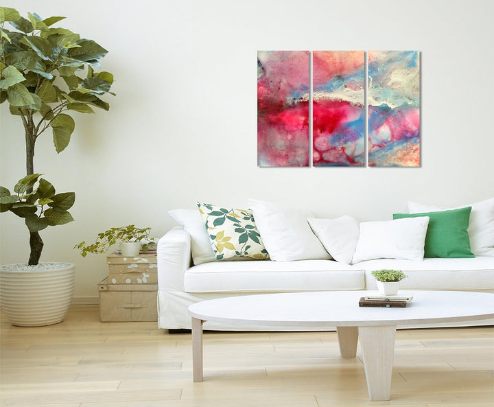 Sinus Art Wandbild 3x90x40cm (Gesamt 130x90cm) Handgemaltes buntes Aquarell auf Leinwand für Wohnzim
