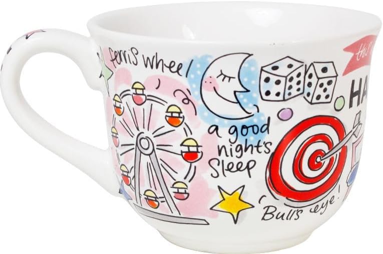 Blond Amsterdam Suppenschale mit Henkel – Happy-Kollektion – Handbemalt – Fröhliche Illustrationen –