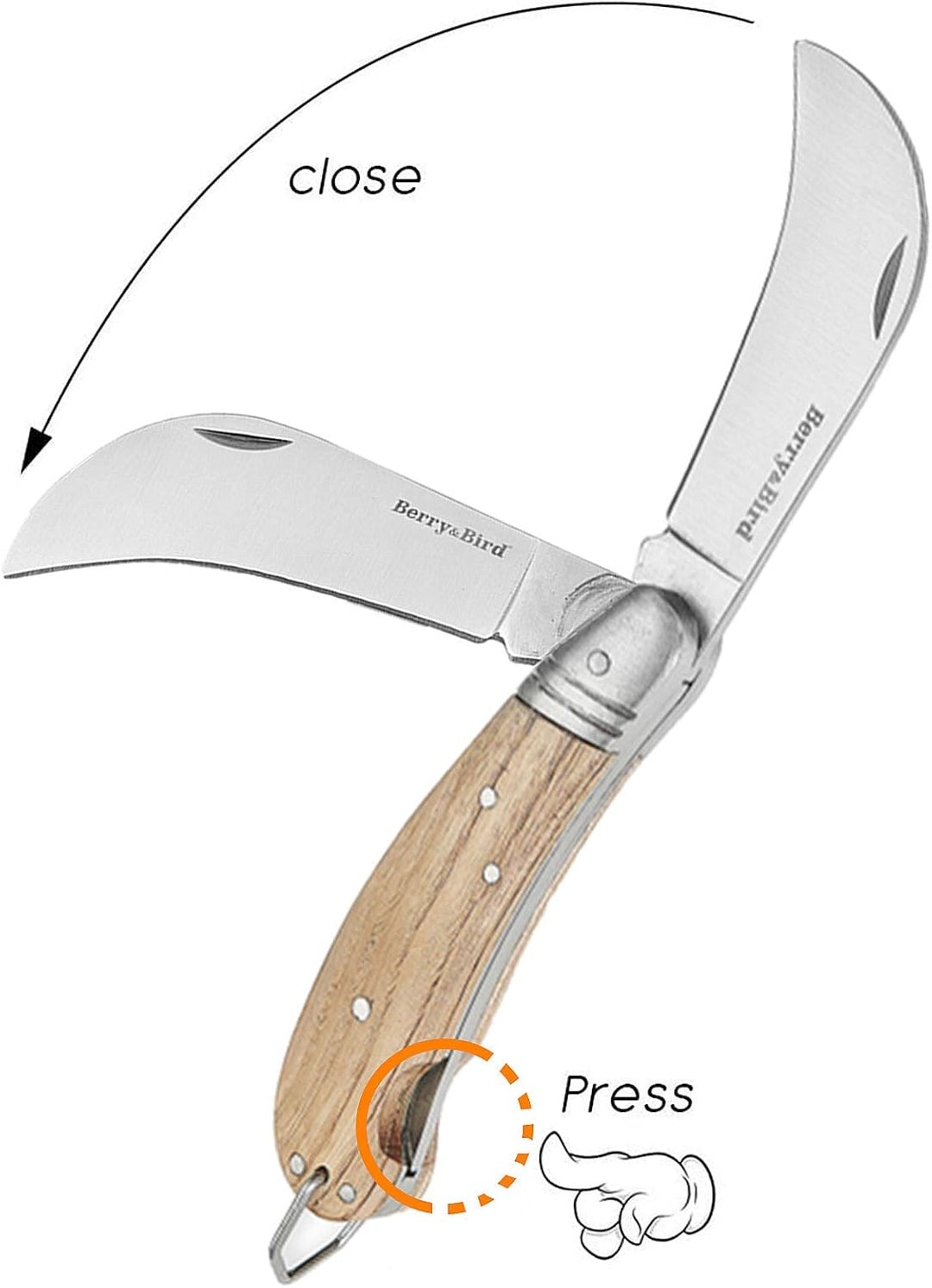 Berry&Bird Hawkbill Pruner Knife, klappbares Taschenmesser, Veredelungsmesser mit Edelstahlklinge, G