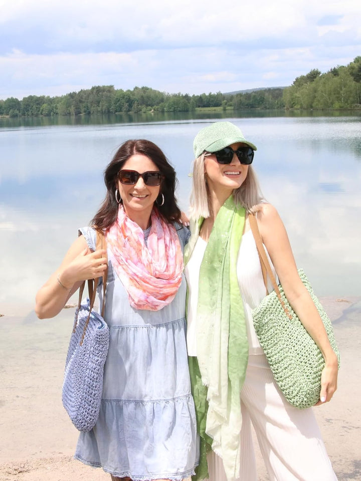 styleBREAKER Damen Papierstroh Schultertasche mit langen Henkeln, Strandtasche, Korbtasche, Flechtta