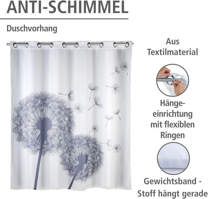 WENKO Anti-Schimmel Duschvorhang Astera Flex, Textil-Vorhang mit Antischimmel Effekt, grosse integri