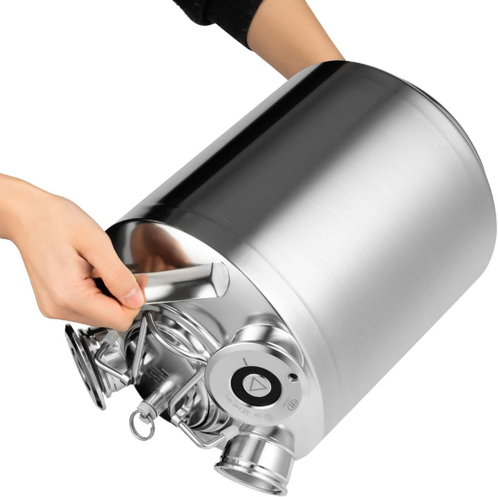 MIUKYUI Professionelles 10L Edelstahl Reinigungsfass für Bierleitungen 3-Fach Anschluss mit Deckel u