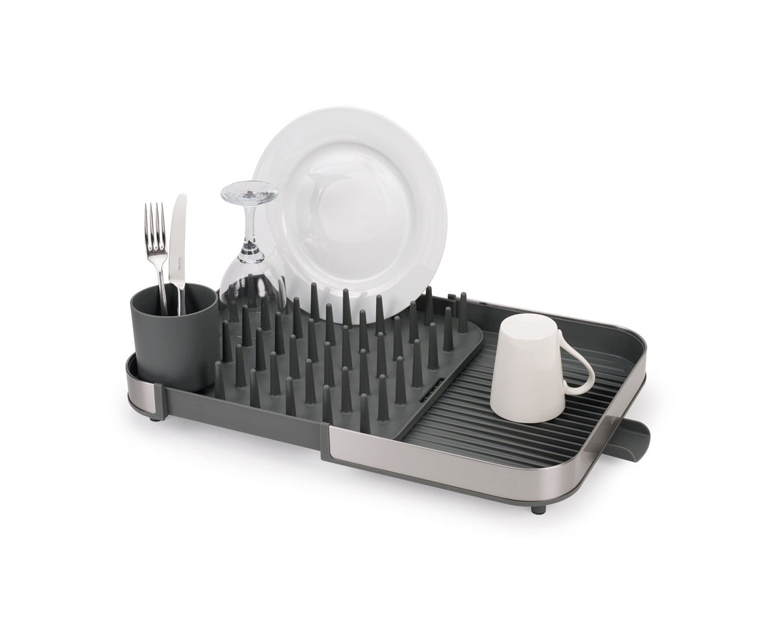 Joseph Joseph Duo Expanding Abtropfgestell mit abnehmbarem Besteckhalter, Abtropfstutzen, Edelstahl/