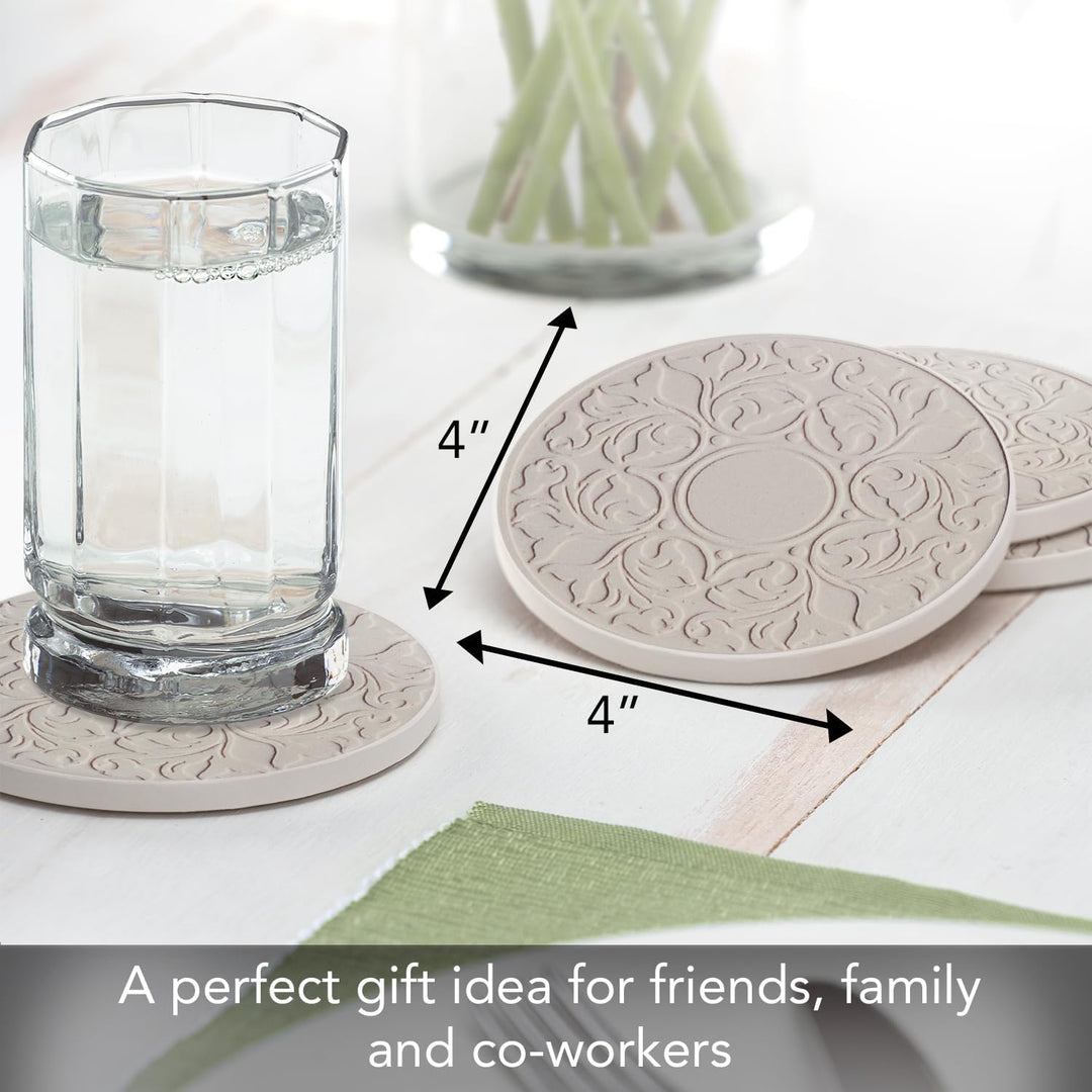 CASA BRUNO Embossed Victorian Lace - Getränke Untersetzer aus Sandstein - 4er Geschenkpackung