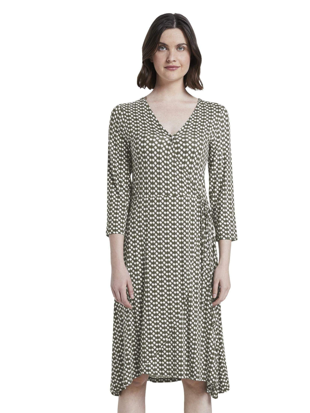 TOM TAILOR Damen Kleider & Jumpsuits Gemustertes Jersey-Wickelkleid Khaki dot Design,36,22738,7000
