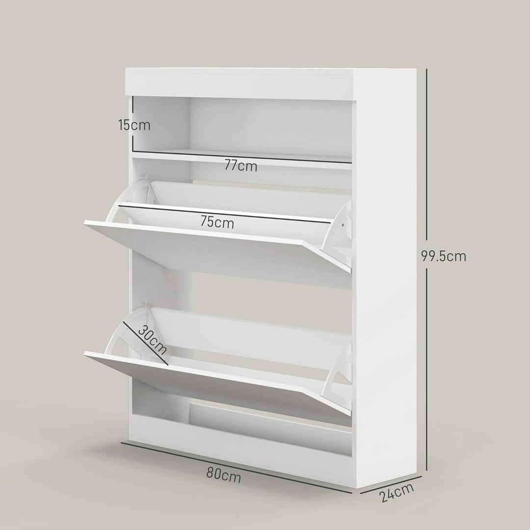 HOMCOM Schmaler Schuhschrank, Wandmontierter oder freistehender Schuhschrank mit 2 Klappschubladen u
