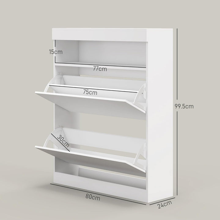 HOMCOM Schmaler Schuhschrank, Wandmontierter oder freistehender Schuhschrank mit 2 Klappschubladen u
