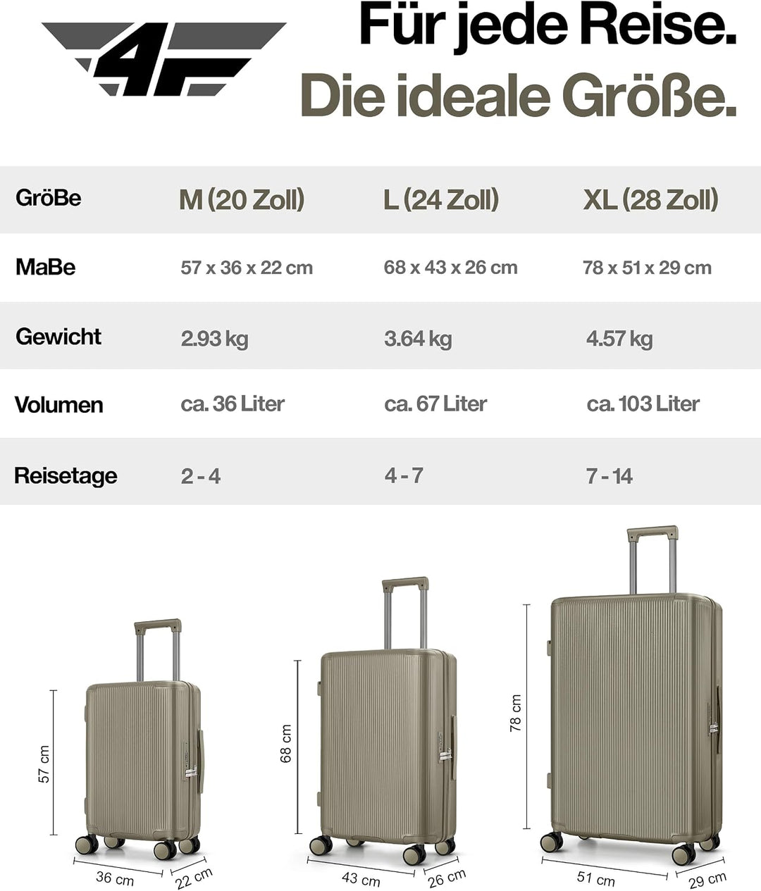 Leichter Premium Hartschalen-Reisekoffer L - Gross 68 cm (67L) – Trolley Koffer mit TSA-Schloss, 4 S