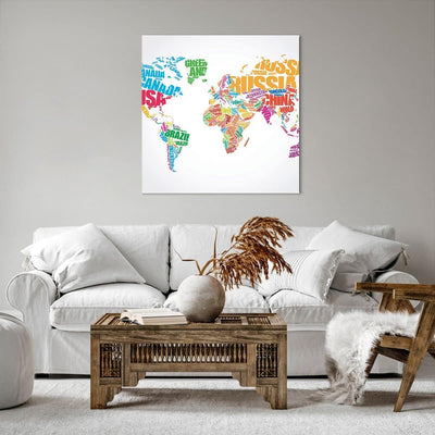 Bilder auf Leinwand 70x70cm Leinwandbild Karte Worte Welt Geographie Gross Wanddeko Bild Schlafzimme