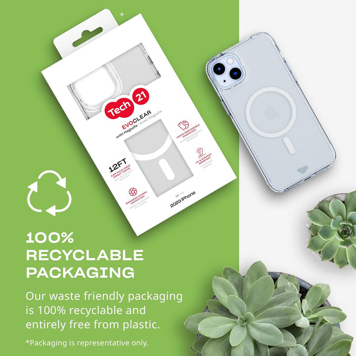 Tech21 Evo Clear Handyhülle für iPhone 15 Plus - Kompatibel mit MagSafe - Transparent - Wissenschaft
